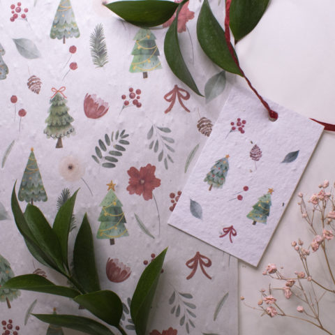 Lot de 3 feuilles de papier cadeaux ensemencées + 5 étiquettes