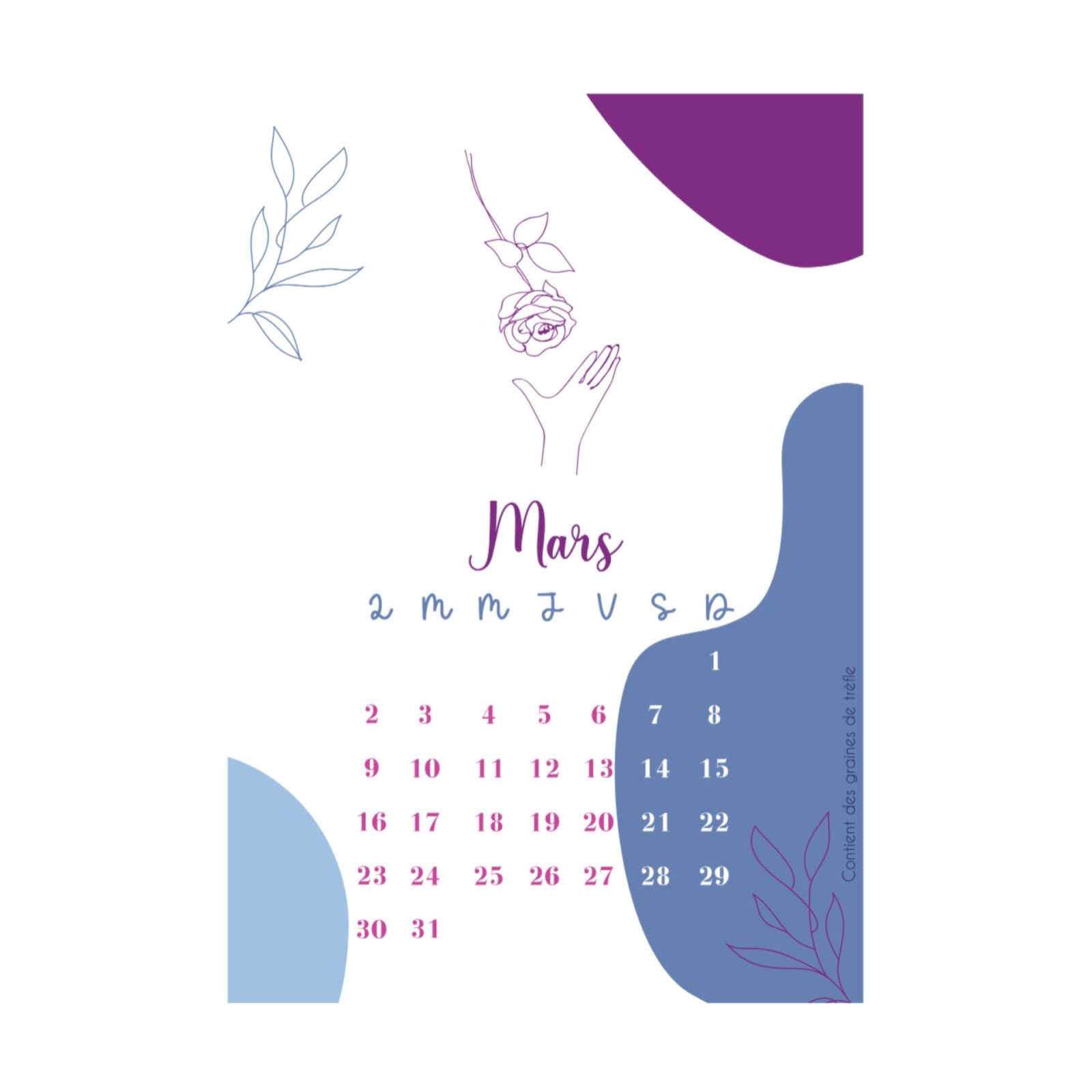 Calendrier 2026 à Planter - Écologique, Papier Semences, Mensuel Janvier à Décembre