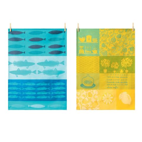Lot de 2 torchons artisanaux - Les citrons verts & les poissons