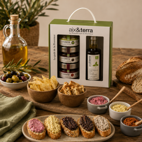 Coffret trio Apéro Bio & Huile d’Olive Basilic Bio
